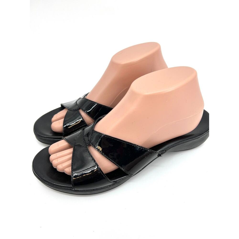 Coldwater Creek Black Leather Criss Cross Slip on Sandals Size 9.5 M